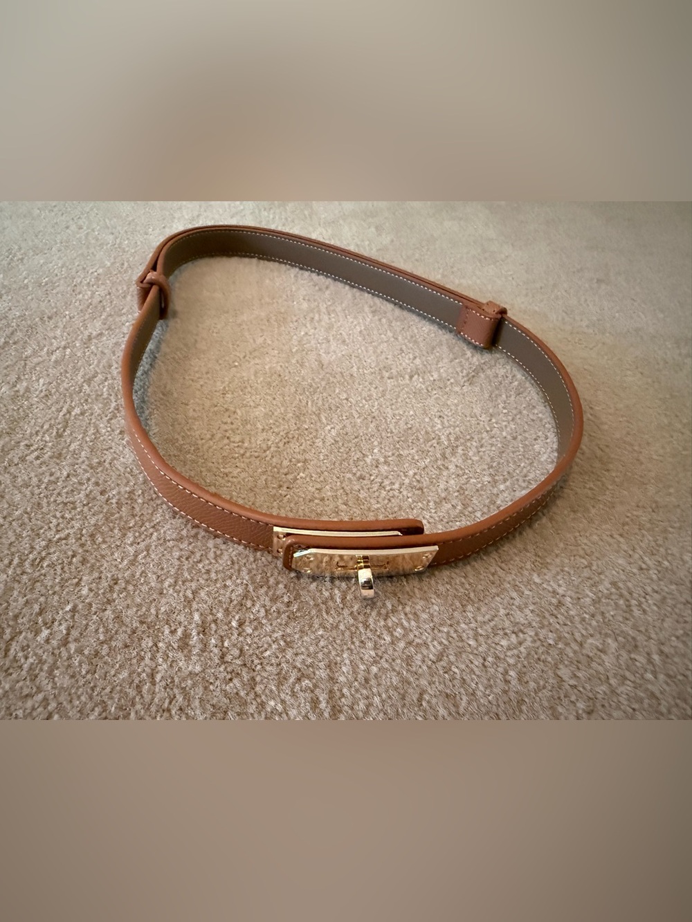Brown Leather Belt with Gold Turn-Lock Accent